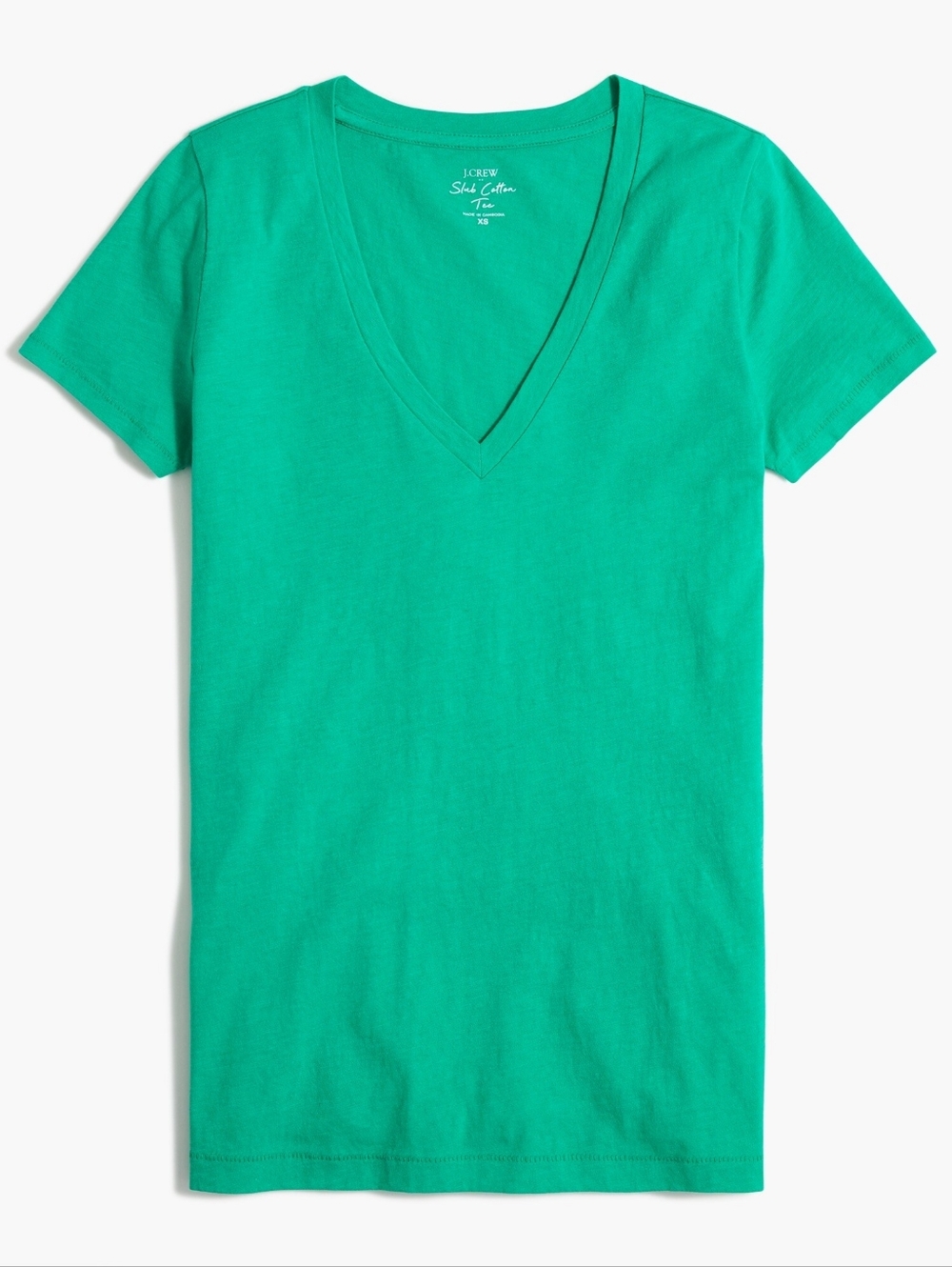 J. CREW Factory 100% Cotton Kelly Green V Neck  Vtg Slub Cotton Tee Wom Medium